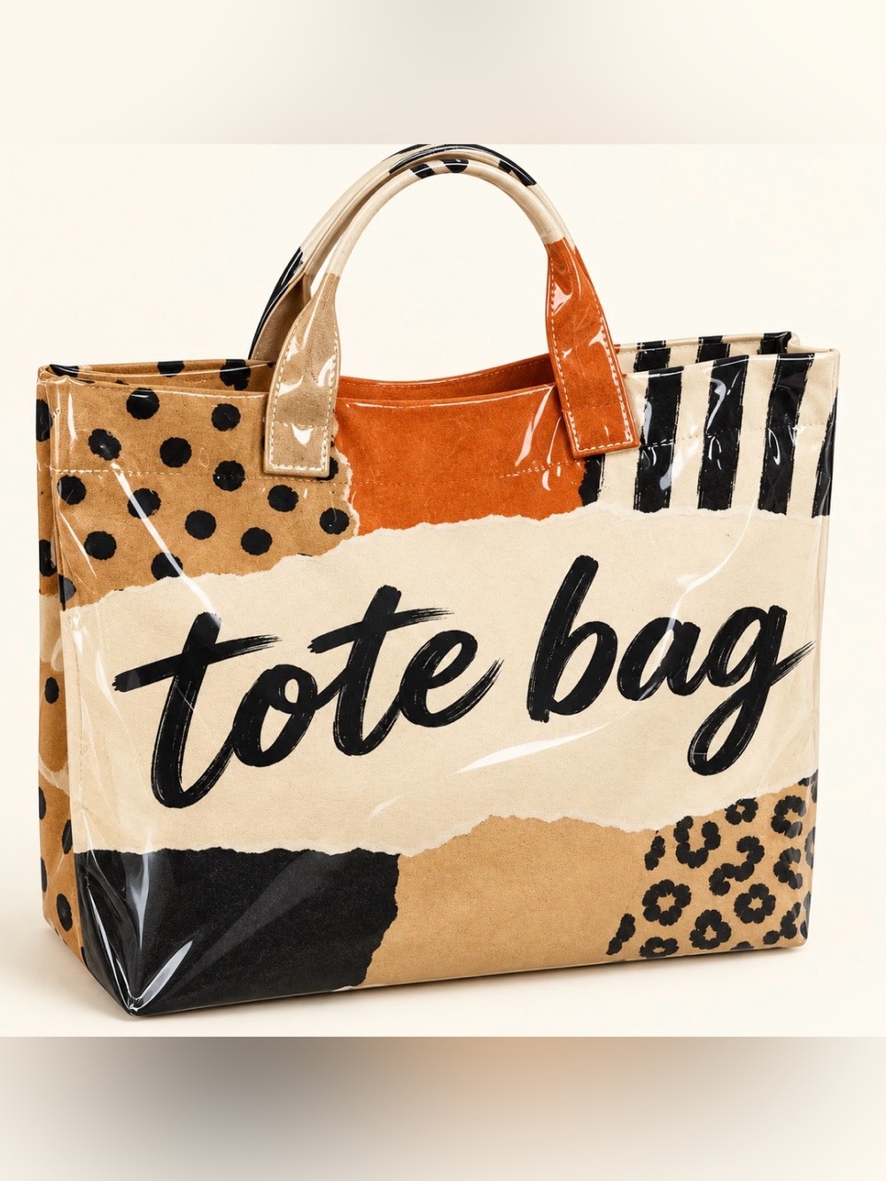 Tote Bag with Graphic Script - Neutral Multi